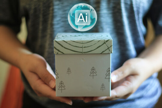 A close-up cardboard hologram showing insider knowledge in technology combined with education. new future concept