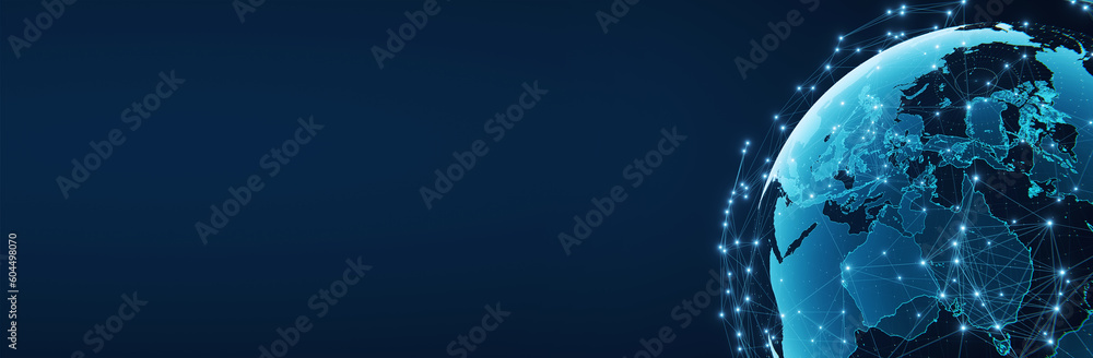 Wall mural globalization and communication concept. earth and luminous rays. 3d rendering