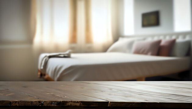 bedroom with bed, Table background of free space, wallpaper, blurred bed 2.png, Ai Generate 