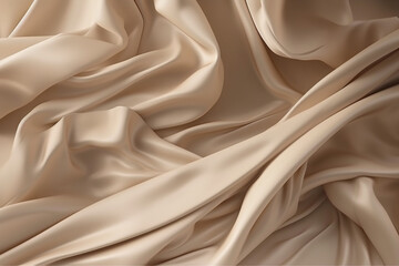 Beige matte wind blowing flying silk clothe background with copy space. Generative AI