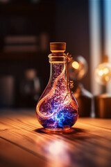 Obraz na płótnie Canvas Glowing galaxy in a glass bottle. AI generative