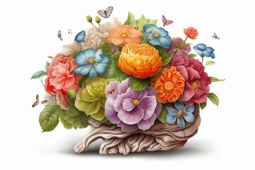 Obraz premium Brain with Flowers Illustration, Creative Mind Concept Created with Generative AI