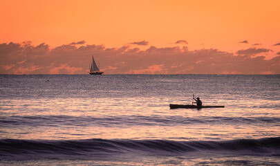 kayaking at sunset