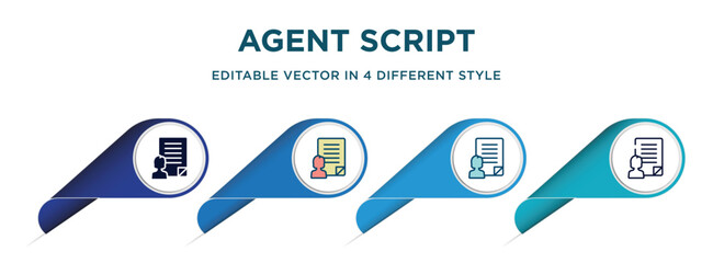 agent script icon in 4 different styles such as filled, color, glyph, colorful, lineal color. set of vector for web, mobile, ui