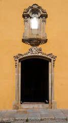 entrance to a small church. Selective focus