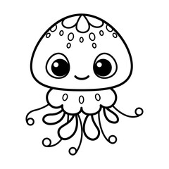 Cute jellyfish easy coloring page for kids cartoon vector illustration