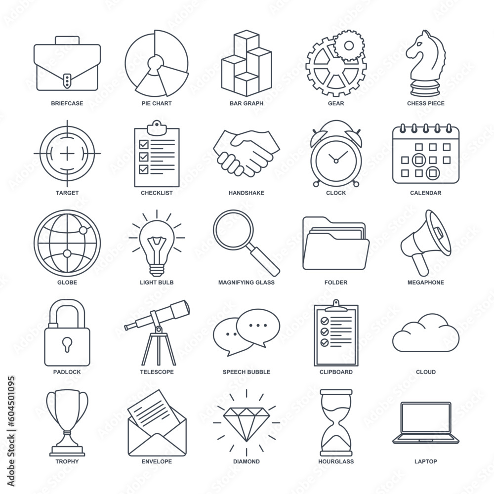 Poster business management elements set icon symbol template for graphic and web design collection logo vec