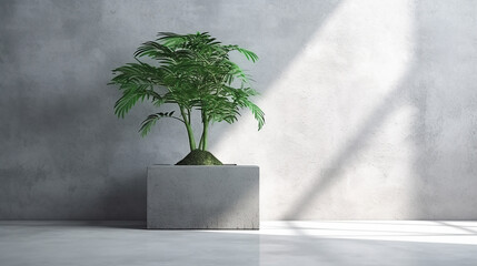 minimal square concrete podium green tropical tree. Generative AI