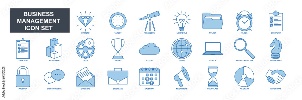 Poster business management elements set icon symbol template for graphic and web design collection logo vec