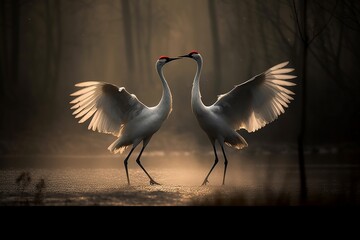 Crane Courtship Dance, created with Generative AI technology