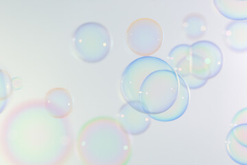 Beautiful Transparent Colorful Soap Bubbles Background. Soap Sud Bubbles Water.
