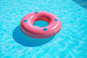 Inflatable ring floating in a swimming pool on a summer day, summer vacation concept image, Generative AI
