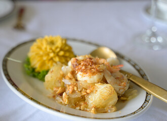 Pomelo salad with shrimp, Thai cuisine.