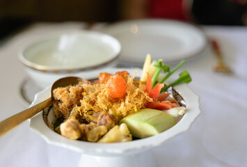 Khao chae, rice soaked in cool water served with assorted side dishes. Thai traditional summer food ..