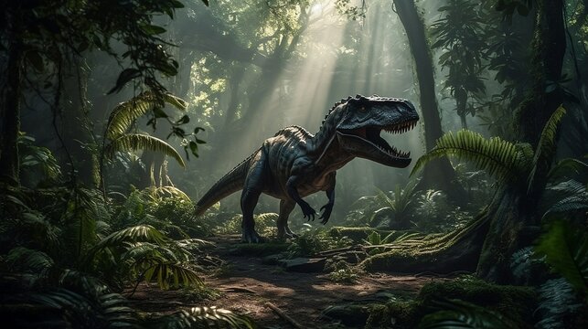 Tyrannosaurus Rex in the jungle.  Generative AI