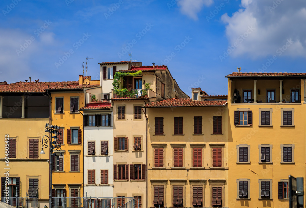 Poster gothic buildings near santa croce basilica in centro storico florence, italy