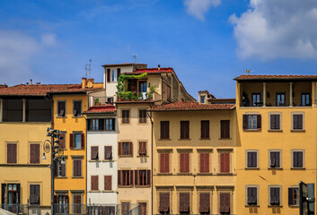 Fototapeta na wymiar Gothic buildings near Santa Croce Basilica in Centro Storico Florence, Italy