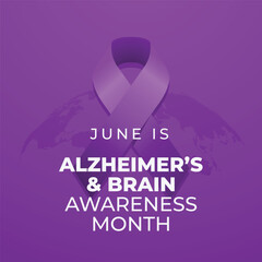 alzheimer's and brain awareness month design template for celebration. alzheimer's and brain awareness month. purple ribbon design. flat ribbon vector.  - obrazy, fototapety, plakaty