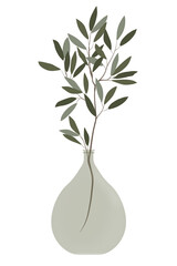 leaves branch in vase vector png transparent background, Vector illustration 01