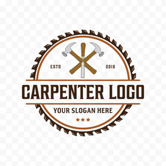 Carpenter logo with saw and hammer axe logo