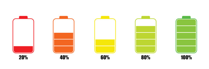 Battery charge indicator icons. Phone charge level 