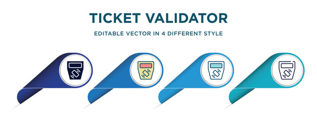 ticket validator icon in 4 different styles such as filled, color, glyph, colorful, lineal color. set of vector for web, mobile, ui