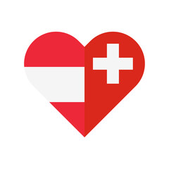 unity concept. heart shape icon of austria and switzerland flags. vector illustration isolated on white background