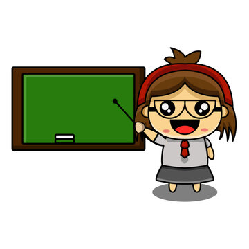 cute vector illustration of female teacher mascot teaching