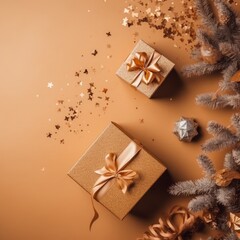 Obraz na płótnie Canvas Gift box flat top view. Christmas and New Year surprise gift box. generative ai