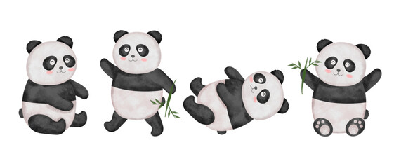 Water color cartoon animal set for stickers and emoji avatars of tropical and forest characters isolated on white background.