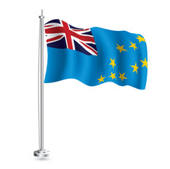 Tuvalu Flag. Isolated Realistic Wave Flag of Tuvalu Country on Flagpole.