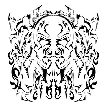 Illustration of a tribal skull image. Perfect for logos, tattoos, stickers, t-shirt designs, hats