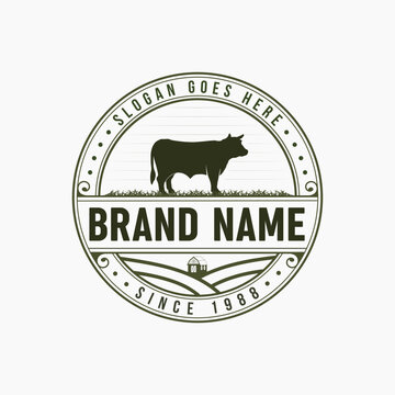 Livestock, Cattle, cow farm vector illustration classic retro vintage logo design
