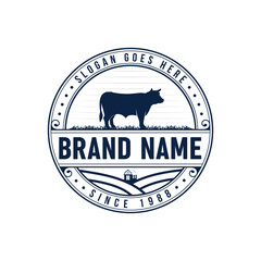 Livestock, Cattle, cow farm vector illustration classic retro vintage logo design
