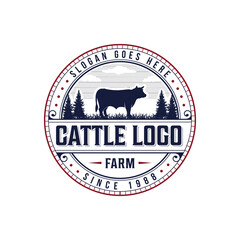 Livestock, Cattle, cow farm vector illustration classic retro vintage logo design
