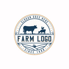 Livestock, Cattle, cow farm vector illustration classic retro vintage logo design
