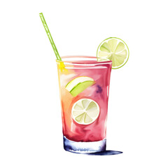Watercolor fruit cocktails drink for summer party. High quality watercolor hand drawn illustration