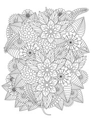 Vector monochrome floral doodle. Coloring pages for adult. Flowers in black and white for coloring book
