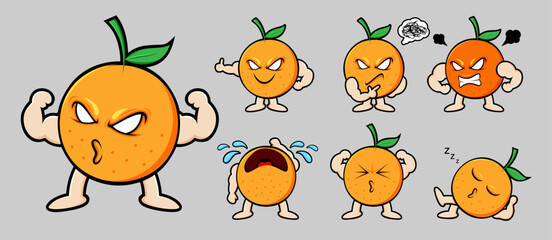Vector orange fruit character Set contains orange in various pose and emotion for graphic designer