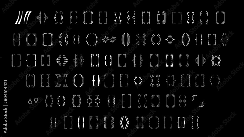 Poster set black simple line collection different doodle brackets, parentheses, braces elements vector desi