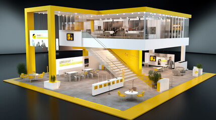 Commercial stand in an exhibition hall or a large professional salon ready to receive brands and advertisements Generative AI