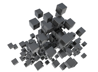 isolated abstract black cubes floating
