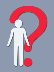 People icon, some person with question mark symbol.
Perplexed man. Frequently asked questions. Faq concept. 
Question mark, obtaining information of interest. Problem and solution. Vector illustration