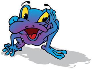 Surprised Blue-purple Frog with Open Mouth and Yellow Eyes