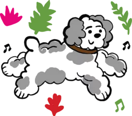 Meubelstickers Line art cartoon cute poodle walking © phornphol