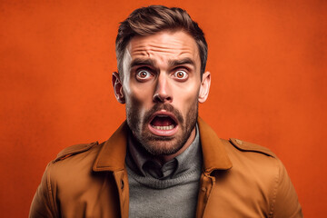 Fototapeta premium Ein Mann schaut überrascht KI