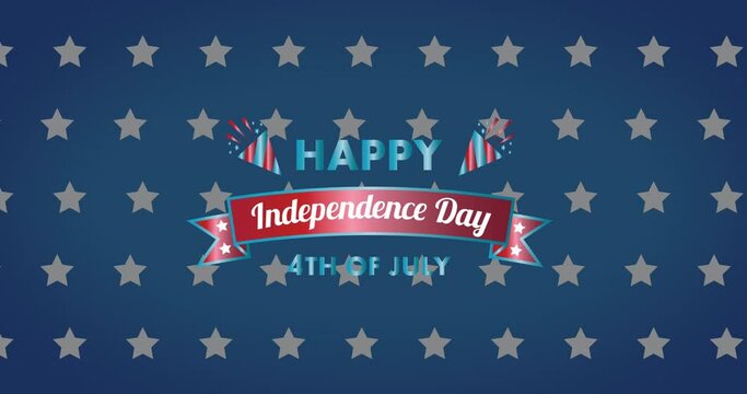 Animation of 4th of july happy independence day text over stars on blue background