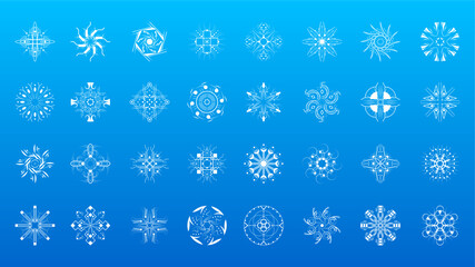 Set White Colleciton Line Snowflake Winter Decoration Elements Vector Design Style