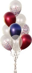 Balloon bouquet in blue white and red colors of the flag of France or USA. Bunch of realistic balloons for USA Independence Day (4th of July), or France Bastille Day.