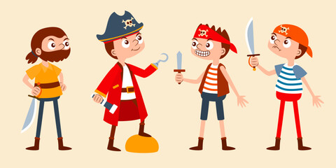 Vector pirate man character Set contains captain, sailor, crew in various pose and emotion for graphic designer